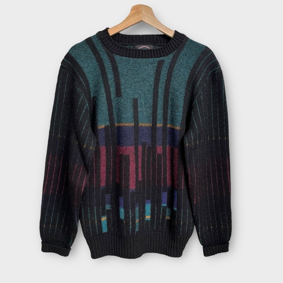 Jantzen Vintage 1980s Patterned Wool Sweater Men’s Medium Grandpa Made in USA